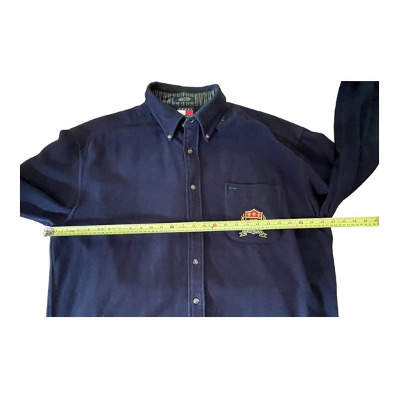 Vintage 90,s Tommy Hilfiger Blue Wool Blend Button
Down Shirt Crest Mens Size XL - Picture 9 of 11